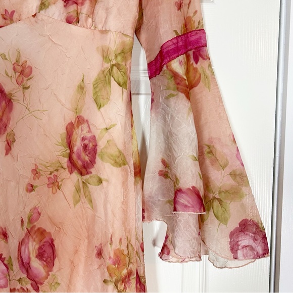 Vintage Floral Dress 6 Flare Sleeve Empire Waist Garden Fairy Y2K - Picture 3 of 7